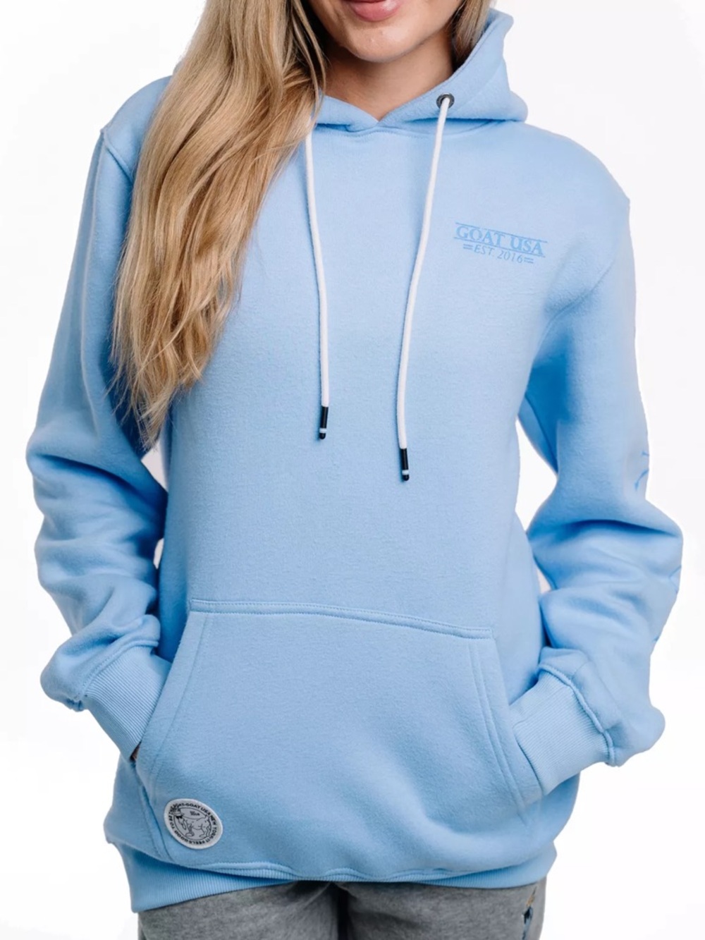 GOAT USA Light Blue Goat Printed Hoodie Womens/Mens Size S